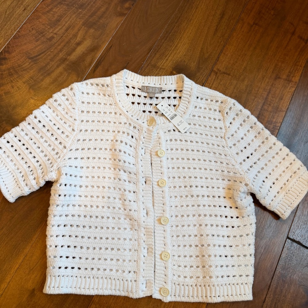 White Crochet Button-Up Cardigan - Picture 3 of 4